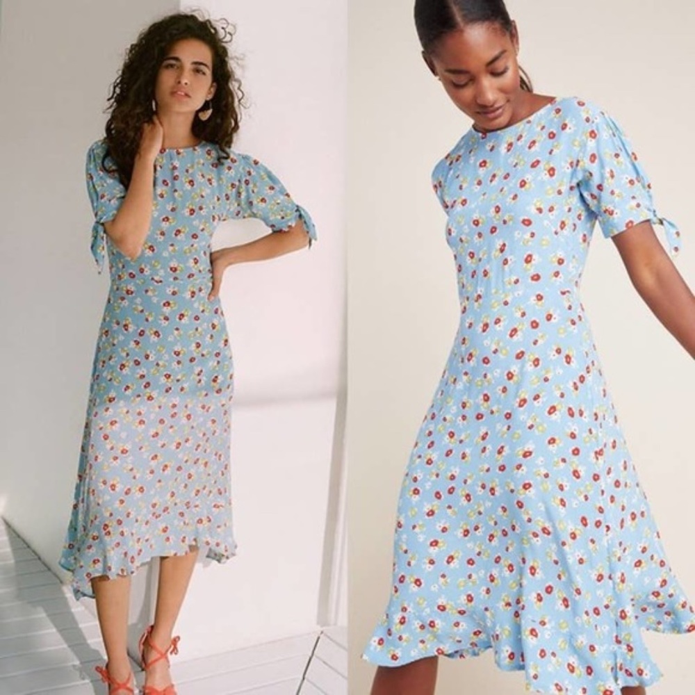 Anthropologie Faithfull The Brand Erin Floral Midi Dress Jasmin Blue Floral 6/M - Picture 2 of 14